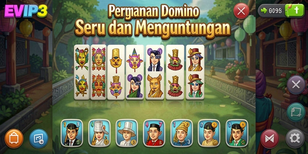 Screenshot permainan <strong>EVIP3</strong> menunjukkan keseruan bermain Domino.