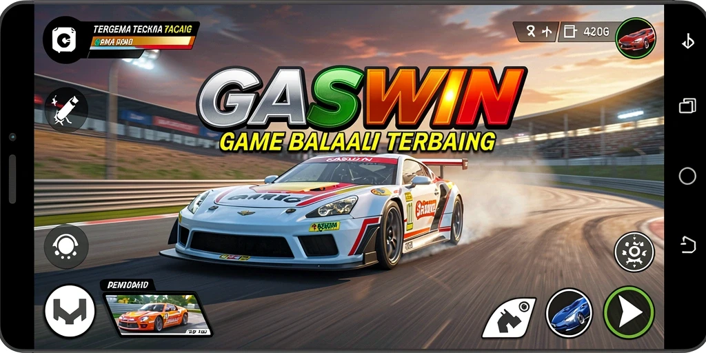 Tangkapan layar dari gameplay GASWIN yang penuh aksi balapan.