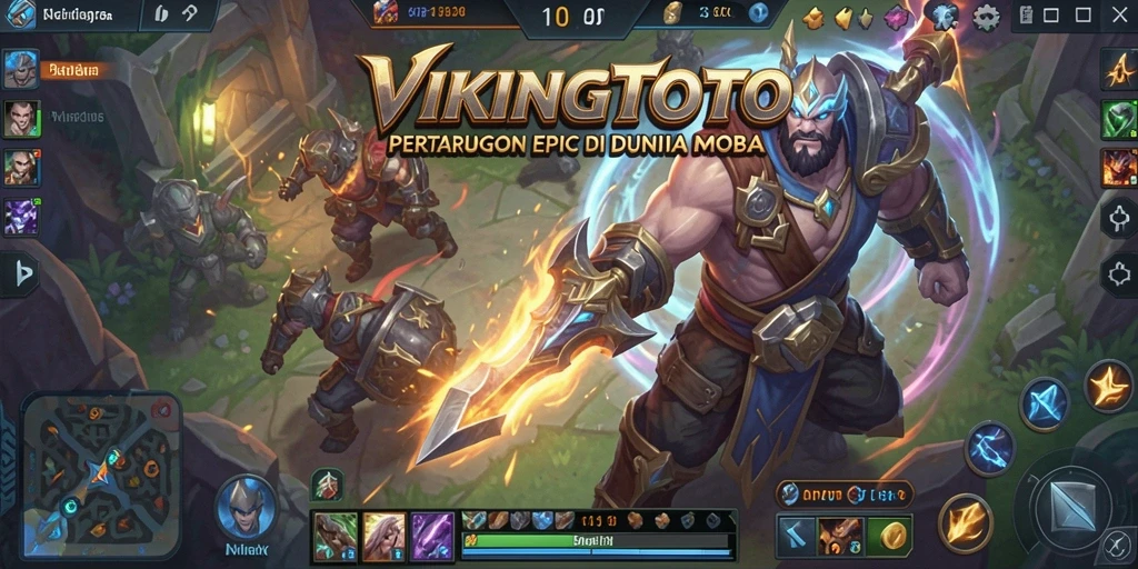 Tangkapan layar utama <strong>VIKINGTOTO</strong> menampilkan aksi seru dalam pertempuran MOBA.